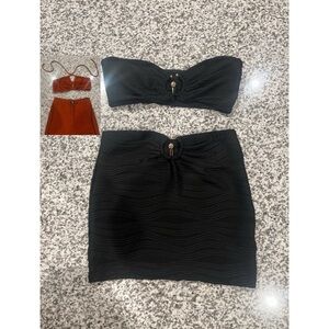 SHEIN Two 2-Piece Outfits | Black Top + Skirt | Orange Top + Pants | Gold Accent